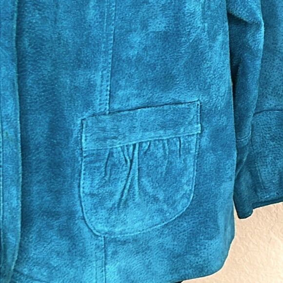 Chico’s | Suede Leather Teal Jewel Tone Swing Coat | Size Large (Chico’s 2) - Picture 9 of 12